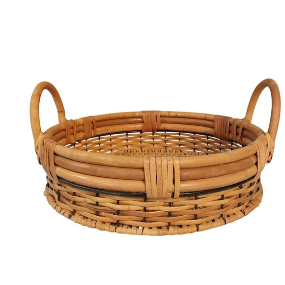 Basket Wicker Rattan Bamboo Woven Tray Basket With Handles - Picture 4 of 8